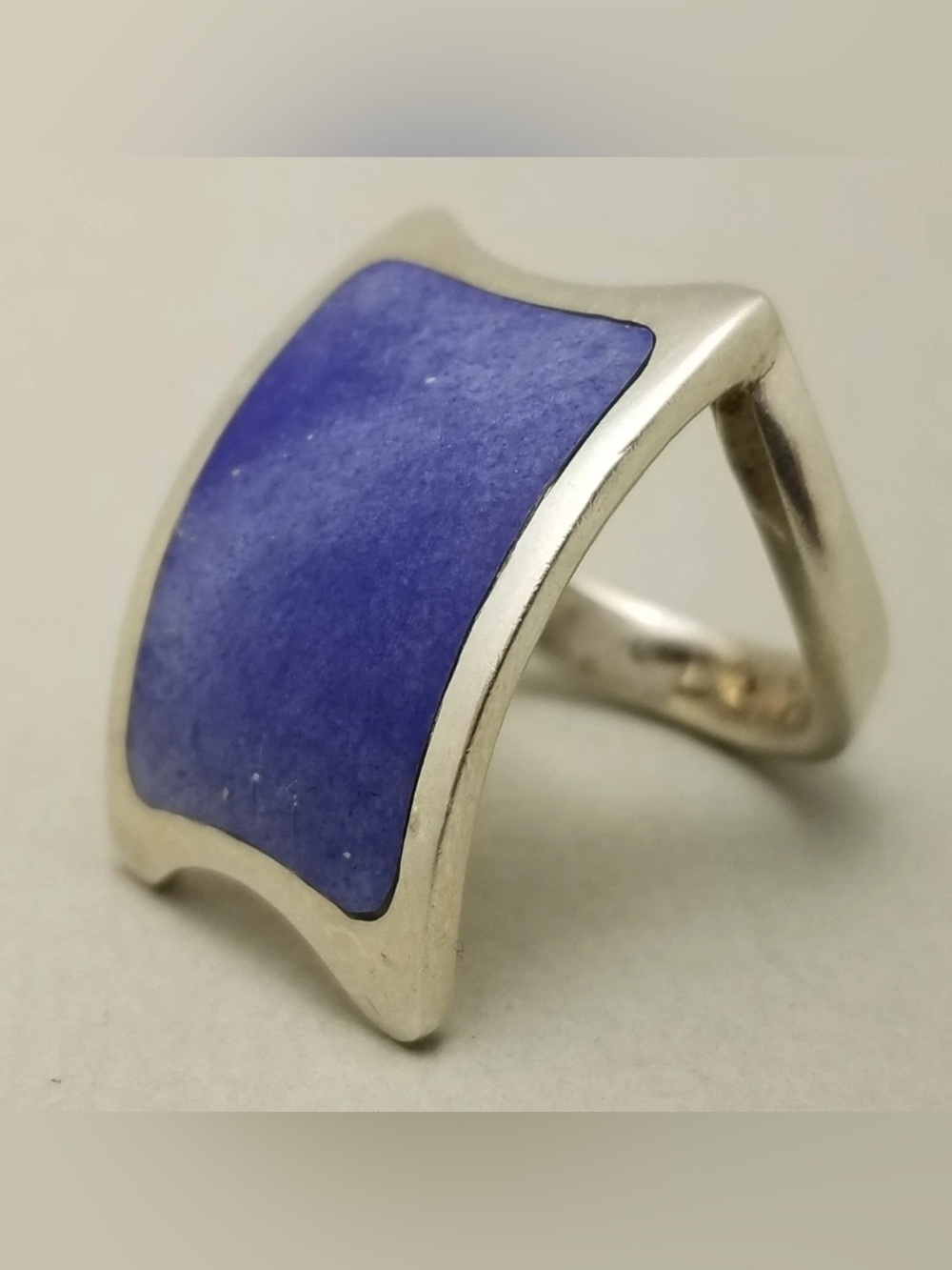 VINTAGE STERLING SILVER BOLD LAPIS LAZULI RING MODERNIST